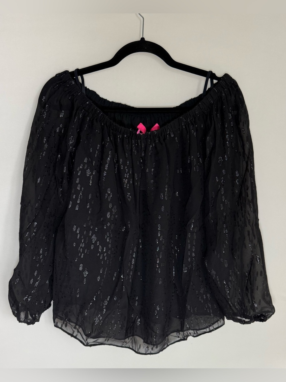 Lilly Pulitzer Emilee Onyx Black Chiffon Off the Shoulder Top • NWT • Women’s S